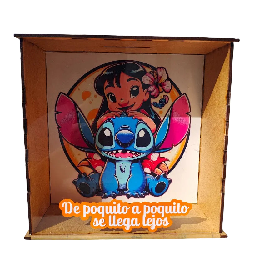 Alcancia 8x8 personalizado con fondo en mdf y acrilico