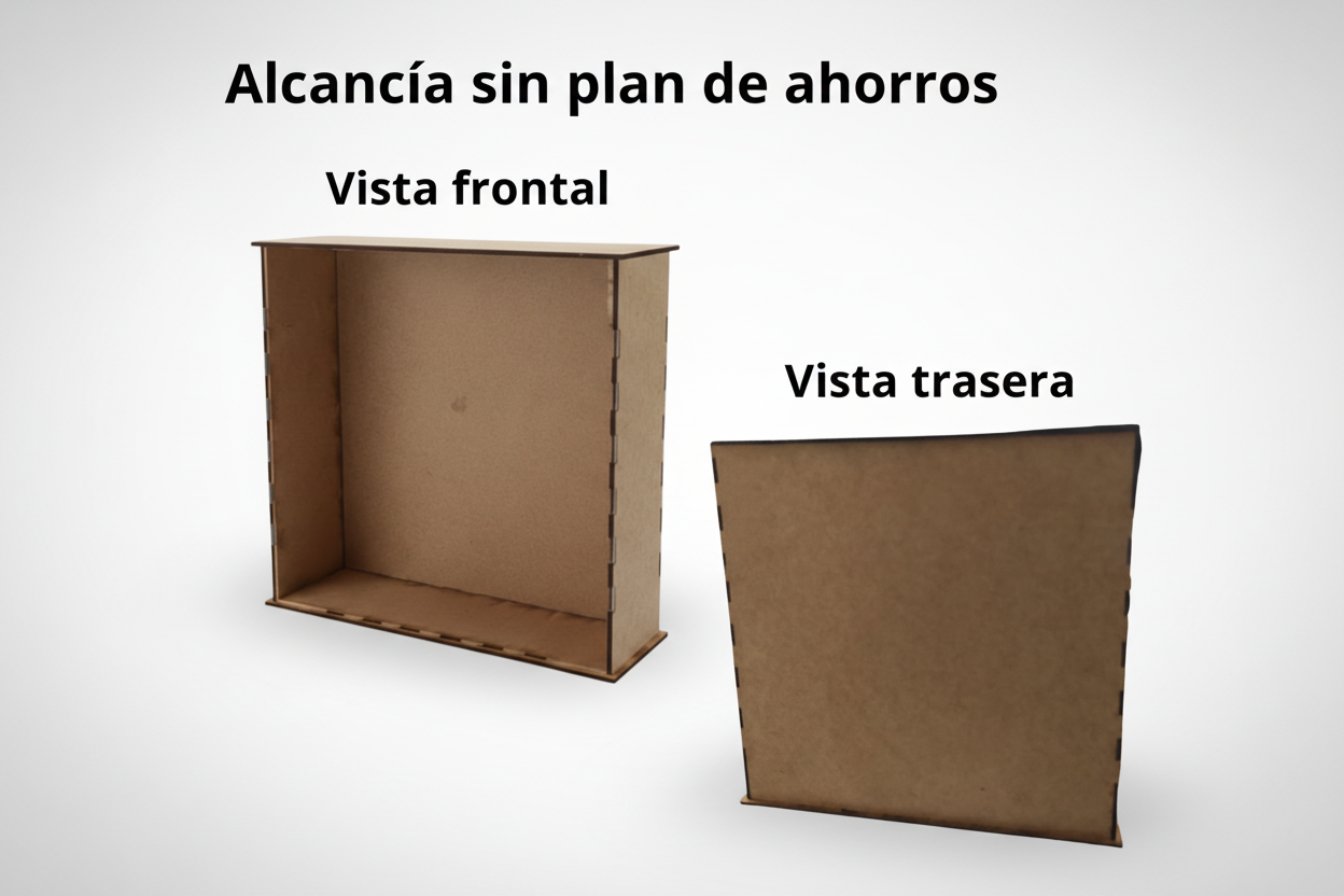 Alcancia 10x10 pulgadas sin plan de ahorro vista frontal y trasera