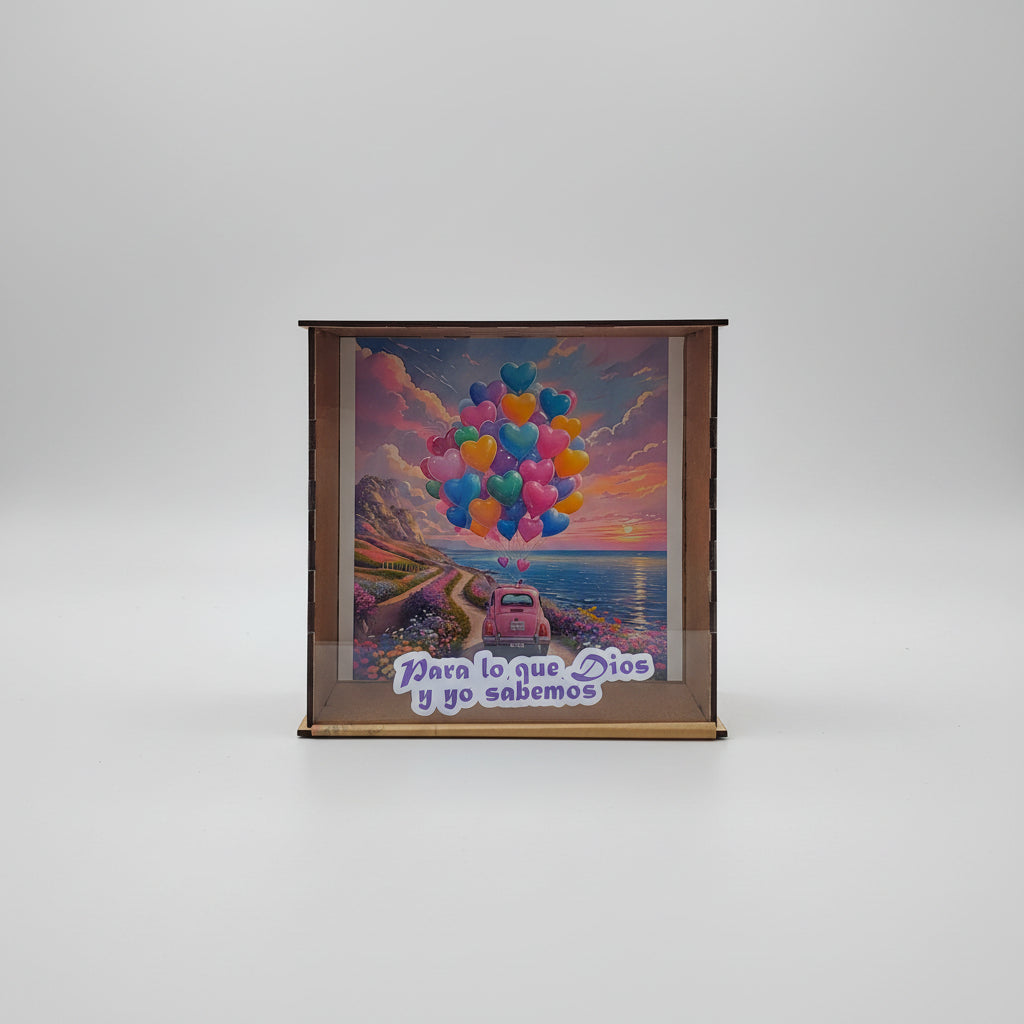 Alcancia 8x8 personalizada con fondo, incluye plan de ahorro. 